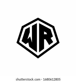 WR monogram logo with hexagon shape and line rounded style design template isolated on white background