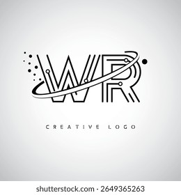 Logotipo de Monograma de Órbita WR - Marca de Letra Mínima Futurista com Linha de Arte Circular, Pontos Inspirados na Tecnologia e Conceito de Movimento Espacial para Identidade de Marca Moderna
