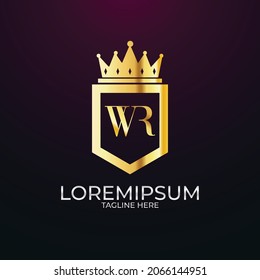 Diseño del logotipo del escudo inicial WR RW Inspiración, plantilla del logotipo de la corona real 