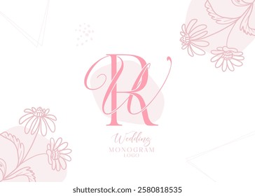 WR RW initial wedding monogram logo, wedding logo design, custom wreath wedding logo