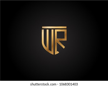 WR shield shape Letter Design in gold color
