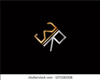 WR square shape Letter logo Design in silver gold color