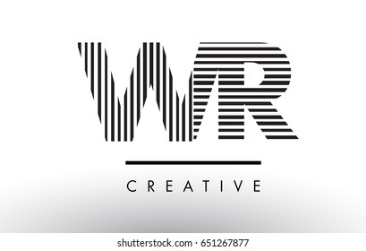 WR W R Black and White Letter Logo Design with Vertical and Horizontal Lines.