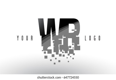 WR W R Pixel Letter Logo with Digital Shattered Black Squares. Creative Letters Vector Illustration.