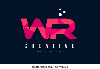 WR W R Purple Letter Logo Design with Low Poly Pink Triangles Concept