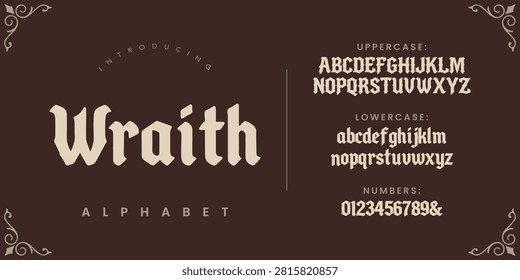 Wraith Alphabet medieval gothic horror font for dark fantasy book cover and spooky Halloween typography design