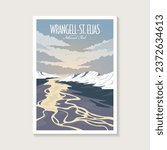 Wrangell Saint Elias National Park poster illustration, ice mountain and river poster design