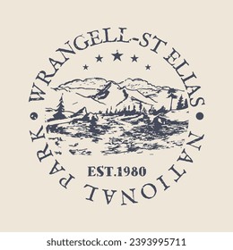 Wrangell - St Elias National Park Silhouette Postal Passport. Stamp Round Vector Icon. Design Travel Postmark. 