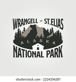 wrangell st elias vintage logo vector illustration design, alaska mountain outdoor logo design