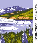 Wrangell-St. Elias National Park and Preserve with Purple Lupins in Nizina Lake in Alaska WPA Poster Art