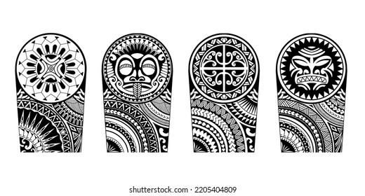 Wrap around arm polynesian tattoo set design. Pattern aboriginal samoan.