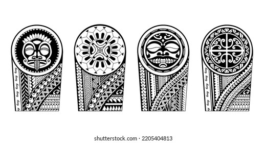 Wrap around arm polynesian tattoo set design. Pattern aboriginal samoan.