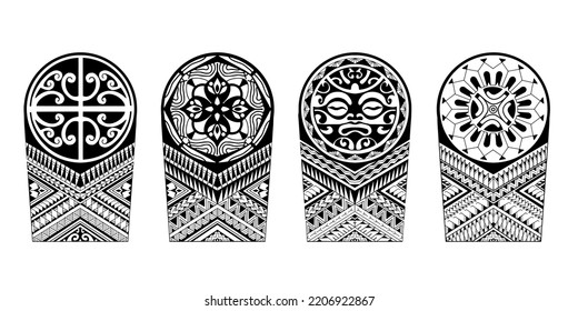 Wrap around arm polynesian tattoo set design. Pattern aboriginal samoan.