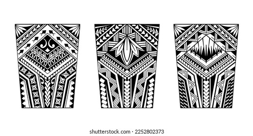 Wrap around arm polynesian tattoo set design. Pattern aboriginal samoan. illustration EPS10