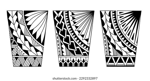 Wrap around arm polynesian tattoo set design. Pattern aboriginal samoan. illustration EPS10