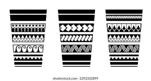 Wrap around arm polynesian tattoo set design. Pattern aboriginal samoan. illustration EPS10