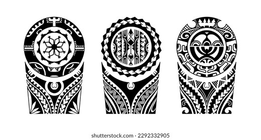 Ajuste alrededor del diseño del conjunto de tatuajes polinesios de brazo. Patrón samoano aborigen. ilustración EPS10