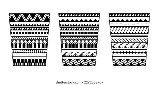 Wrap around arm polynesian tattoo set design. Pattern aboriginal samoan. illustration EPS10