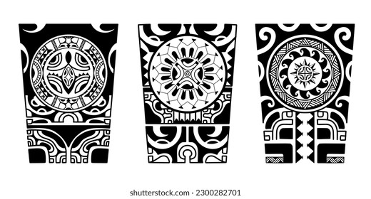 Wrap around arm polynesian tattoo set design. Pattern aboriginal samoan. illustration EPS10