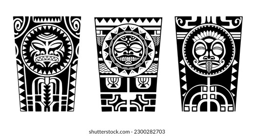 Wrap around arm polynesian tattoo set design. Pattern aboriginal samoan. illustration EPS10