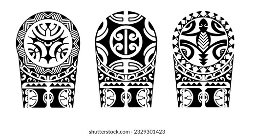 Wrap around arm polynesian tattoo set design. Pattern aboriginal samoan. illustration EPS10