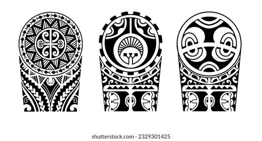 Wrap around arm polynesian tattoo set design. Pattern aboriginal samoan. illustration EPS10