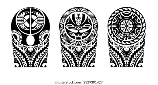 Wrap around arm polynesian tattoo set design. Pattern aboriginal samoan. illustration EPS10