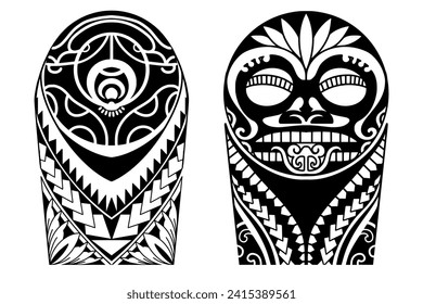 Wrap around arm polynesian tattoo set design. Pattern aboriginal samoan. illustration EPS10