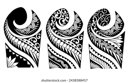 Wrap around arm polynesian tattoo set design. Pattern aboriginal samoan. illustration EPS10