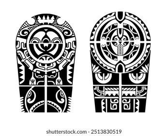 Wrap around arm polynesian tattoo set design. Pattern aboriginal samoan. illustration EPS10