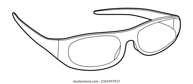 Ajustar alrededor de la ilustración de accesorios de gafas de marco. Vista de vidrio solar de 3 a 4 para hombres, mujeres, estilo de silueta unisex, anteojos de anteojos de gafas planas, contorno de esbozo de lente aislado en fondo blanco