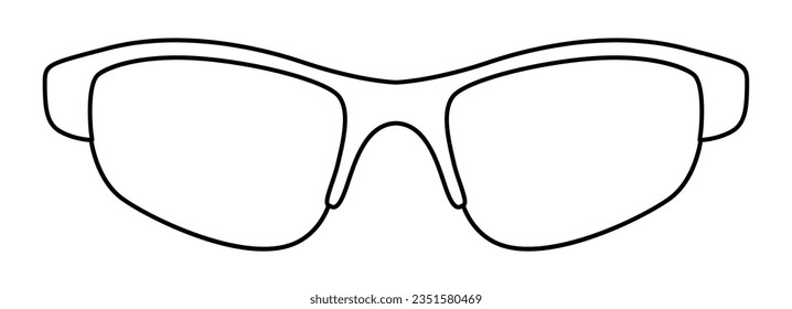 Wrap Around Racer frame glasses fashion accessory illustration. Sunglass front view for Men, women, unisex silhouette style, flat rim spectacles eyeglasses with lens sketch style outline isolated