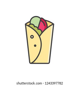 Wrap, Burrito, Fast Food Colored Line Icon.