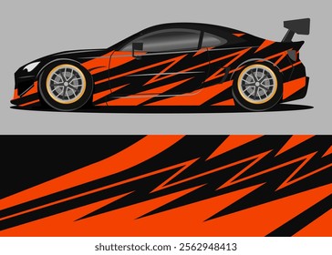 Wrap car design decal with black and orange color abstract theme. This design is suitable for making your car cooler