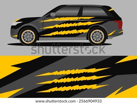 Wrap car design decal with black and yellow color, Scratch theme