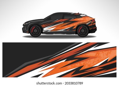 Wrap car vector design decal. Graphic abstract line racing background design for vehicle, race car, rally, adventure livery camouflage.