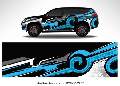 Wrap car vector design decal. Graphic abstract line racing background design for vehicle, race car, rally, adventure livery camouflage.