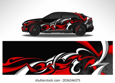 Wrap car vector design decal. Graphic abstract line racing background design for vehicle, race car, rally, adventure livery camouflage.
