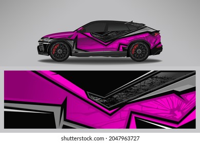Wrap car vector design decal. Graphic abstract line racing background design for vehicle, race car, rally, adventure livery camouflage.