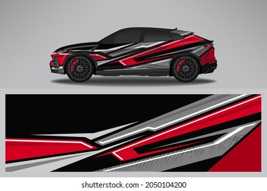 Wrap car vector design decal. Graphic abstract line racing background design for vehicle, race car, rally, adventure livery camouflage.