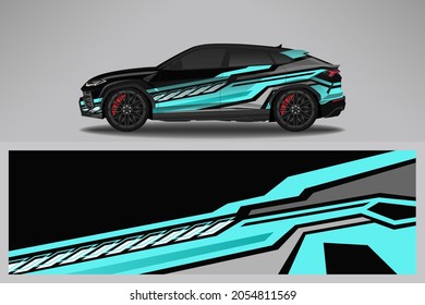 Wrap car vector design decal. Graphic abstract line racing background design for vehicle, race car, rally, adventure livery camouflage.