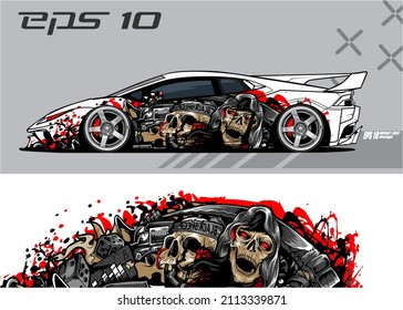 wrap cars vector  abstrac decal skull