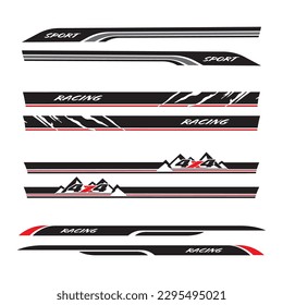 Wrap Design For Car vectors. Sports stripes, car stickers black color. Racing decals for tuning