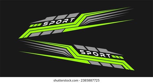 wrap design for car vectors. sports stripes, car stickers green color. racing decals for tuning