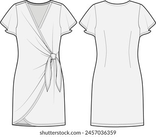 Wrap Dress Editable Vector Illustration Design Template Front Back