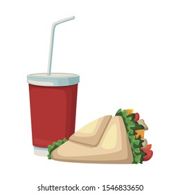 wrap and drink cup icon over white background, fast food design, vector illustration