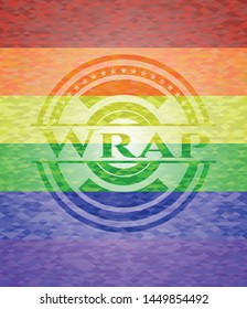 Wrap emblem on mosaic background with the colors of the LGBT flag