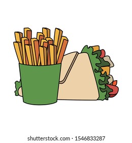 wrap and french fries icon over white background, fast food design, vector illustration