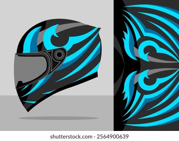 Wrap helmet design decal with black and blue color