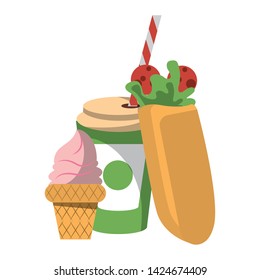 Wrap with ice cream and soda cup cartoon vector illustration graphic design
